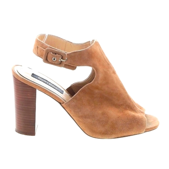 WHBM Nashton Tan Suede Slingback Block Heel Sandals Size 10 - Picture 1 of 7